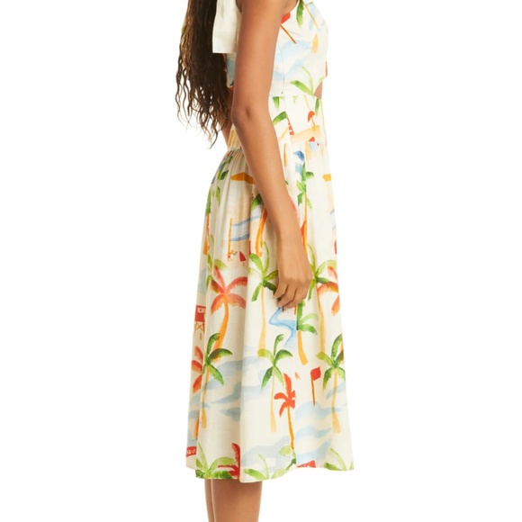 NWT $230 FARM Rio Copacabana Asymmetric Sleeve Side Cutout Linen Blend Dress- XL - Picture 5 of 8